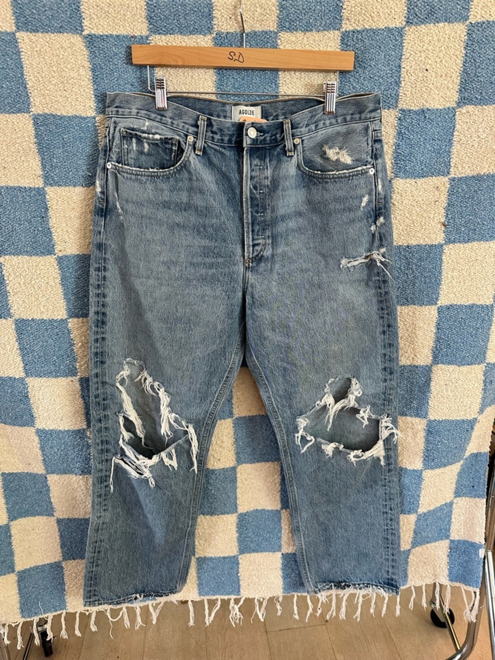 Agolde Light Blue Distressed Relaxed Jeans 90s relaxed fit
